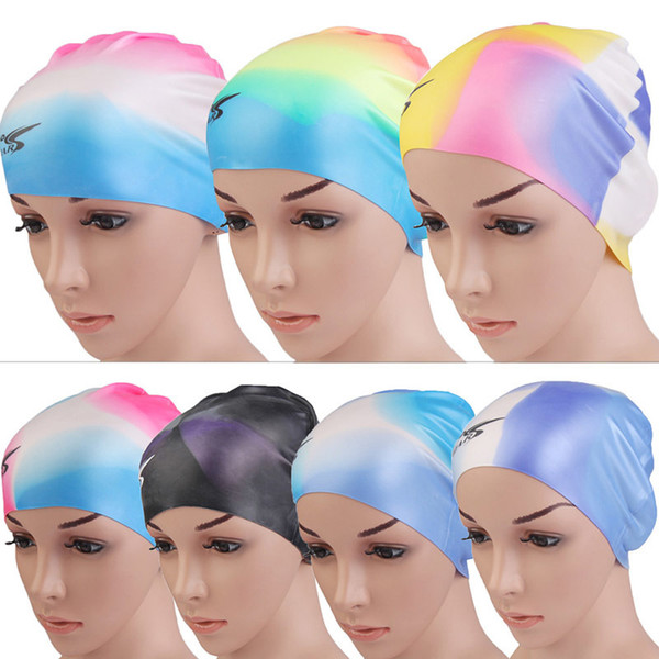 2019 Adults Soft Silicone Swimming Cap Lightweight Elastic Multi Color Protect Ears Swimwear Hat For Women Men Natacion Mj