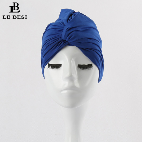 Lebesi 2019 Sexy Binder Beach Quick Dry Pleated Knot Swimming Cap For Women Girls Solid Color Elastic Bathing Hat Swimming Pool