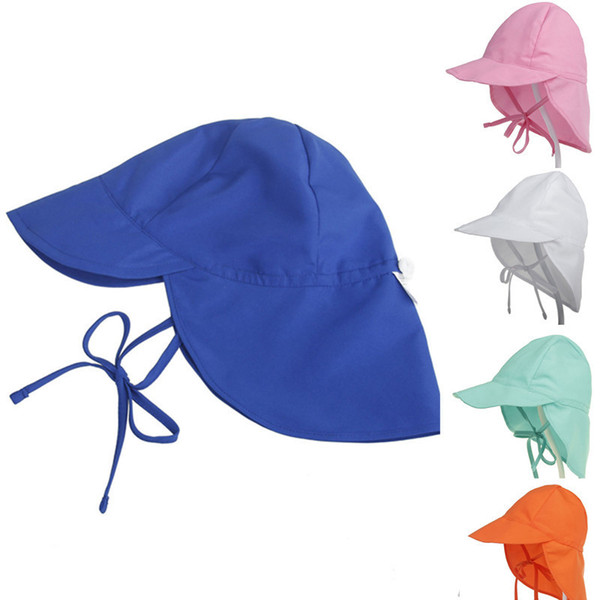 Summer Solid Baby Boys' Flap Sun Protection Swim Hat Swimming Cap Outdoor Uv Protection Beach Hats Girls Children Neck Ear Cover