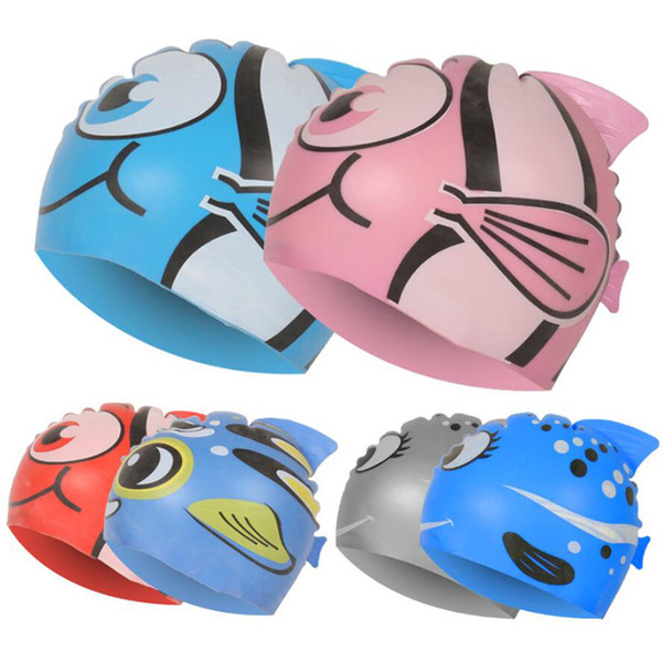 New Kids Children Waterproof Swim Cap Cartoon Animal Swimming Pool Beach Silicone Caps Hat Protect Ears Long Hair For Boys Girls