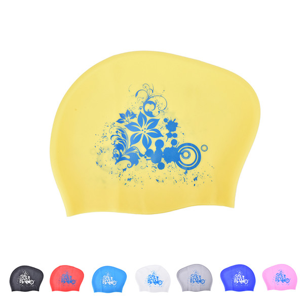8 Colors Waterproof Elastic Waterproof Ear Protection Swim Cap Hat Cover For Long Hair Adults Women Silicone Swimming Cap