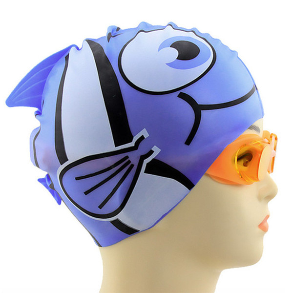 Cartoon Swimming Cap Silicone Diving Waterproof Swim Hat Kids Girl Boy Favor Bathing Cap With Fish Shark Pattern