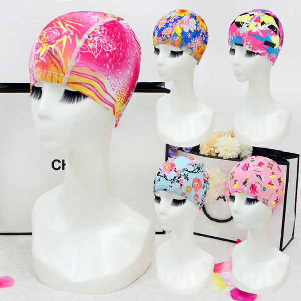 Newest Elastic Women Swimming Cap Nylon & Spandex Print Hat Free Size For Ladies Female Beach Hat Swim Bathing Cap 20 Colors