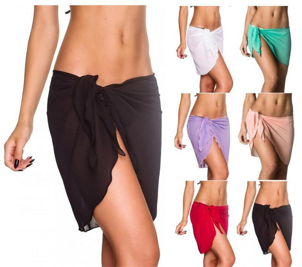 140*50cm Summer Beach Wear Skirts Women Solid Cover Up Chiffon Bikinis Swimwear Wrap Swimsuit Bathing Suit mk554