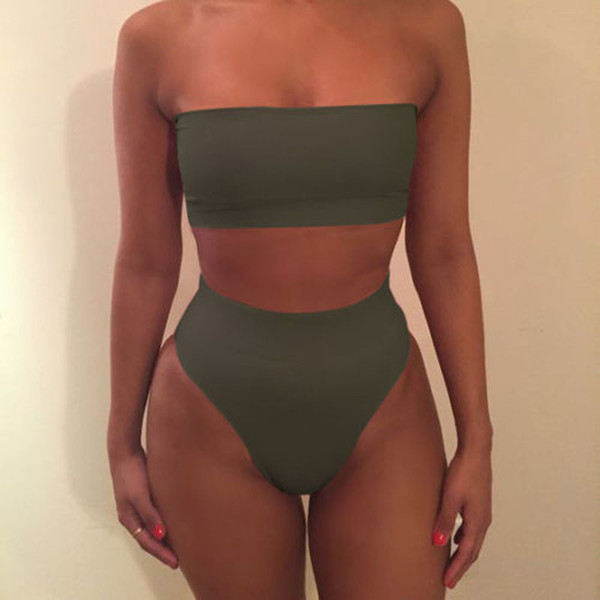 2019 High Waist Swimsuit Sexy Bikini Women Brazilian Pad Swimwear Push Up Bandeau Top Plus Size Bottom Bikini Set Bathing Suits