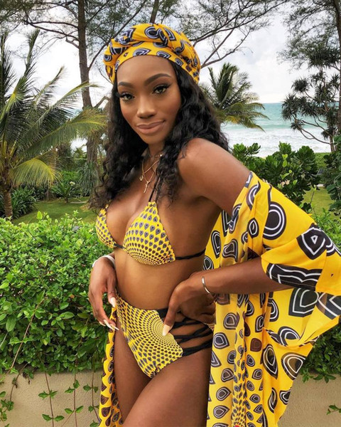 Fashion Print Sexy Beach 3 Piece Set Summer Bikini Crop Top And Side Hollow Mini Pants And Half Sleeve Long Chiffon Coat