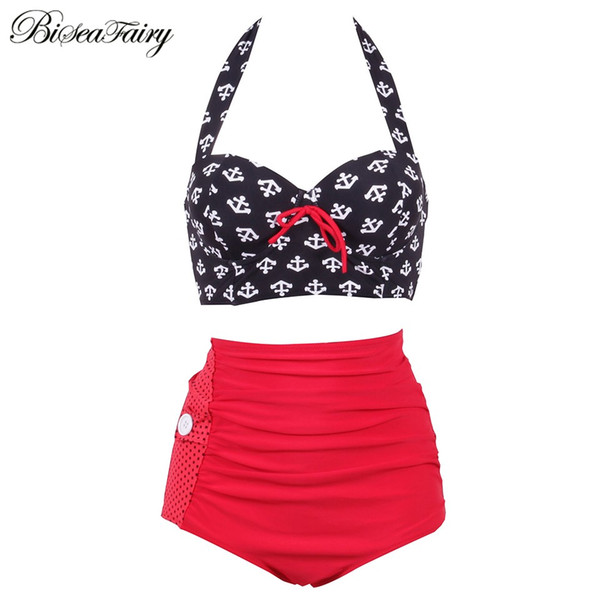 Biseafairy High Waist Swimsuit Plus Size Swimwear Women Vintage Bikini Bathing Suit 2019 Retro Bikini Set Large Size Swimsuit