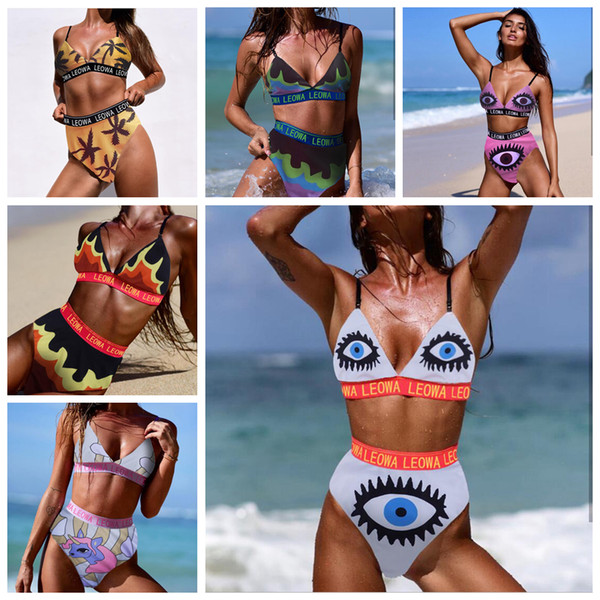 Eye Letter Printed Swimwear 2pcs/set 8 Colors Women Two-Pieces Printed Bathing Suit Letter Bikini Beach Swimsuit OOA6589