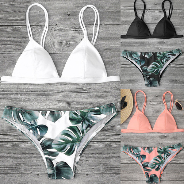 5 Color!! Sexy Swimwear Women Bikini Set Print Leaves Push-Up Padded Swimsuit Low Waist Bathing Beachwear Biquini Swimsuit