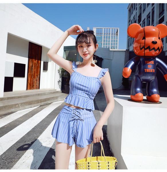 New fashion students gather in split skirt swimwear, Korean Xiaoxiangfeng Hot Spring Lotus Leaf Swimming Suit Women