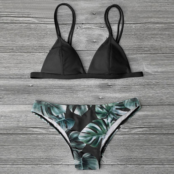 Bikini Set Print Leaves Push-Up Waist Bathing Beachwear Biquini Swimsuit Women Fashion Beach Bikini Swimsuit Swimwear Bathing Suit S-XL