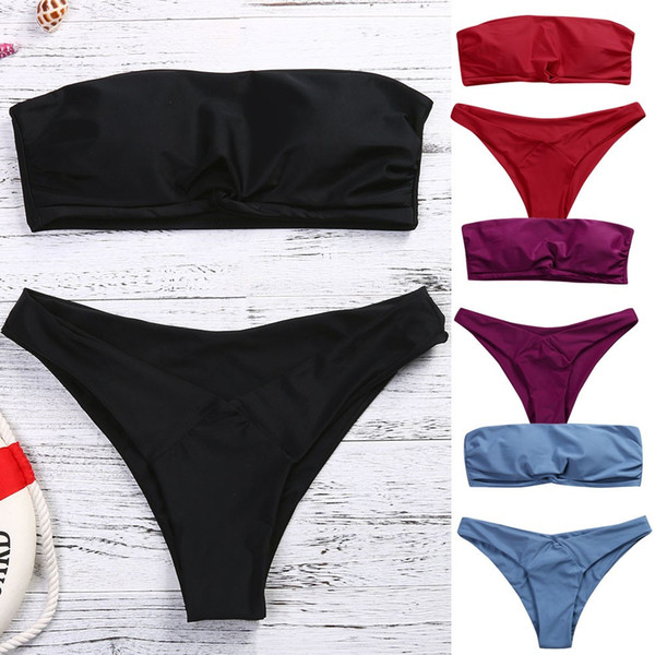 Bikini 2019 Swimsuit Padded Bra Bandeau Biquini Low Waist Sexy Thong Swimwear Summer Bathing Suit Free shipping