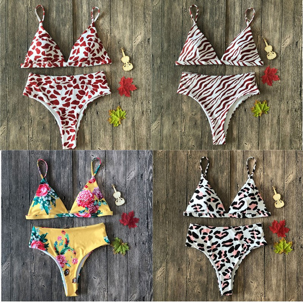 2019 summer swimwear leopard print snake print high waist ladies bikini sexy bathing suit triangle split swimsuit