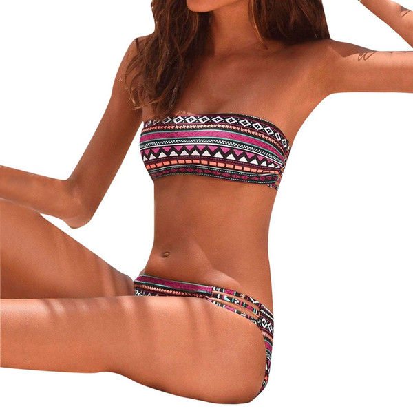 MUQGEW Women Floral Print Bikini Set Swimming Two Piece Swimsuits push up bikini bandeau swimwear biquini feminino para praia