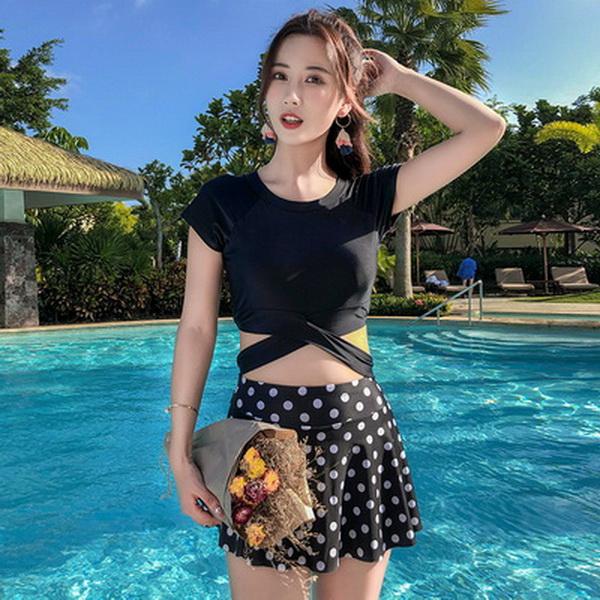 gym Swimwear Women's Conservative Split Flat Corner Swimwear 2019 New Slim Short Sleeve Sports Large-Size Hot Spring Fashion Swimwear