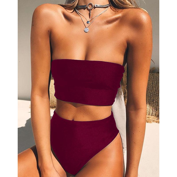 Women Split High Waist Swimwear Swimsuit Bathing Suit Beachwear Swimsuit Sexy Bikini Pop Print Lady bikini Swimsuit Free shipping