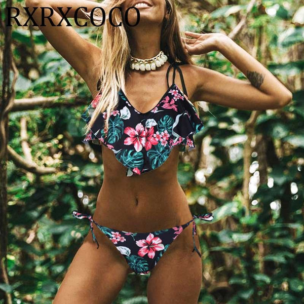 Retro Ruffle Bikini Swimsuit Swimwear Women Bikini Set Push Up V Neck Bathing Suit Biquini Maillot De Bain Femme 2019 Beachwear