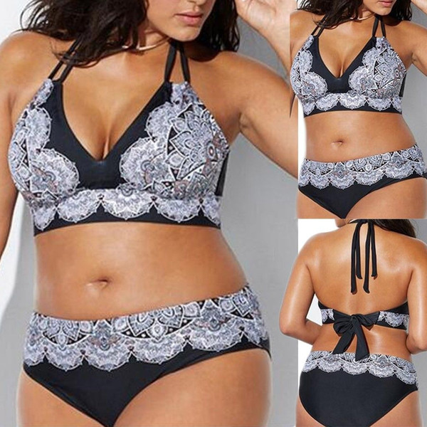 2019 Sexy Bandage Bikinis Women Women Plus Size Bandage Printing Padded Bra Bikini Split Body Swimsuit Beachwear Suit Swimwear