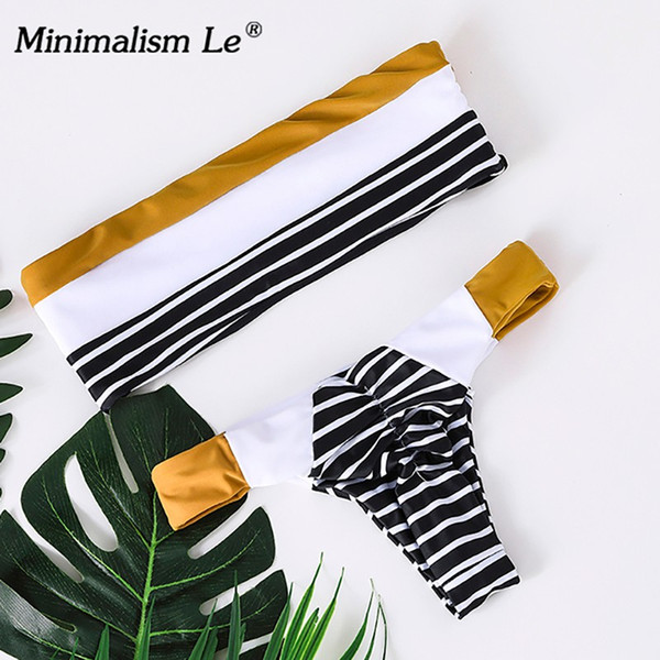 Minimalism Le 2019 Sexy Striped Swimwear Patchwork Bikini Sets Swimsuit Bikinis Women Bathing Suits Biquini Beach Wear