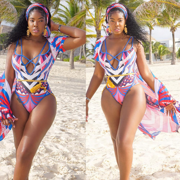 Women Wardrobe Sexy 2 Piece Swimsuit Print Lace up Bodysuit Short Sleeve Cover up Bikini Set Two piece Suits