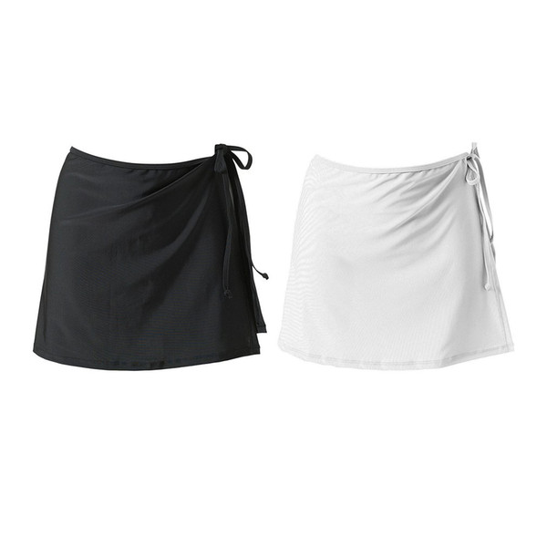 Clear Stock! Women's Solid Color Swim Beachwear Skirt Wrap Sexy Bikini Cover Soft Black/White Strap Cover