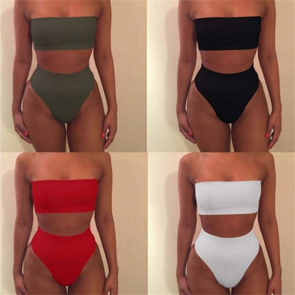 Beach Swimwear High Waist Two Piece Suits Woman Swimsuit Lady Bikini Femme Bodysuit Swimming Boob Tube Top Bathing 6wj V