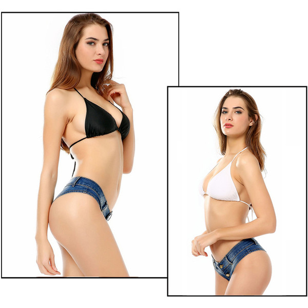 Wholesale-Newes Beach Bikini Low-rise Hot Jeans Solid Color Nylon Bandage Bra Sexy Girl Choose Beach Split Swim Suit Sports Party Clothing