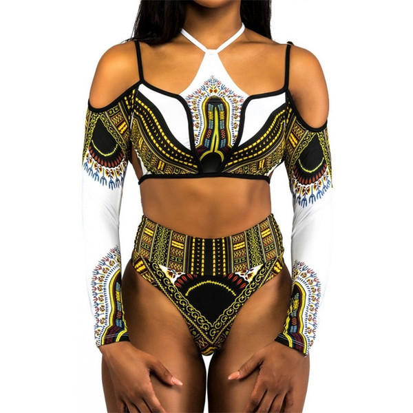 Woman Swimsuit Swimwear Lady Bikini Femme Black People Two Piece Suits Gilding Bandage Printing Divided Body With Chest Pad 30lx V