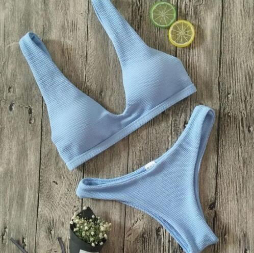 New Women Bikini Set Push-up Padded Crochet Bra Triangle Bottoms Swimsuit Bathing Summer Lady Solid Color Vintage Swimwear