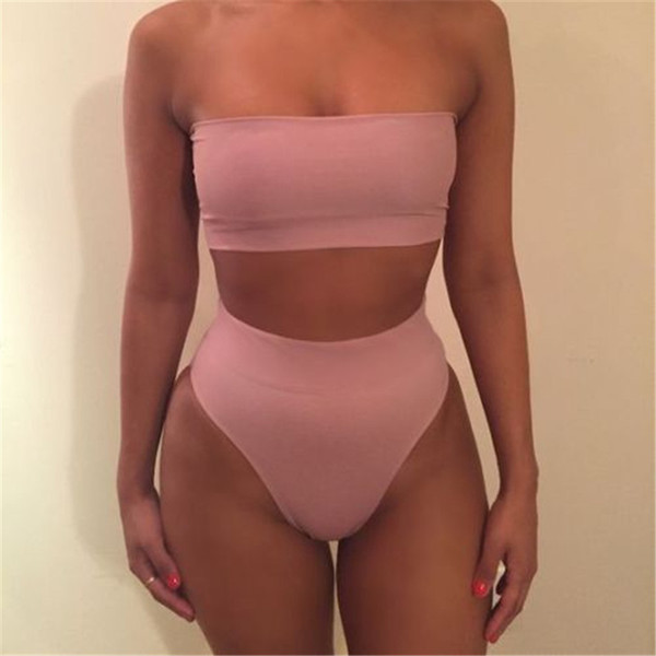 High Waist Swimsuit 2018 Sexy Bikini Women Brazilian Pad Swimwear Push Up Bandeau Top Plus Size Bottom Bikini Set Bathing Suits