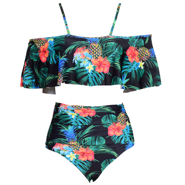 Sexy Ruffle swimsuit women push up bikini printed bikini set Floral swimwear female halter bandage bathing suit swim wear