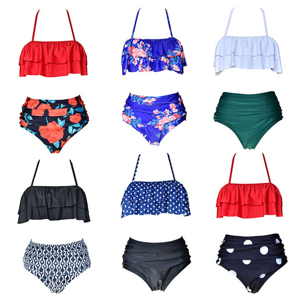 Two-piece Swimsuits for Women Bikini 2019 Flounce print high waisted swimsuit swimwear Bikini Set Bathing Suit Beachwear S-2XL