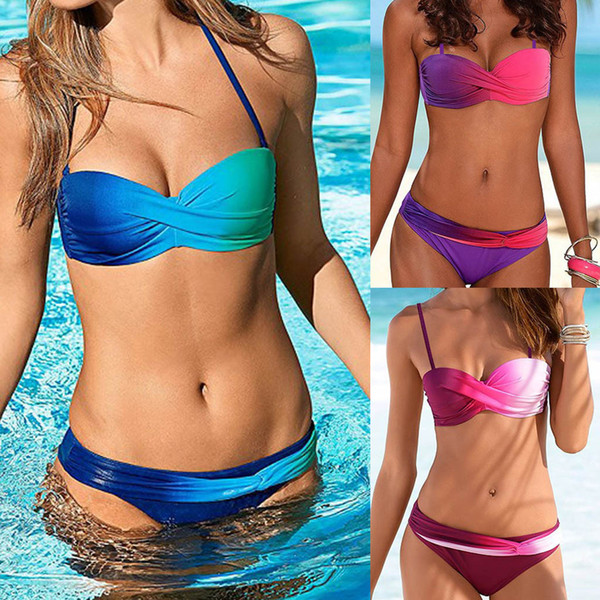 Swimwear Women Red Bikini 2019 Sexy Bikini Push Up Patchwork Bathing Suit Women Beachwear Swiming Suit Womens Bikinis 2019 Mujer
