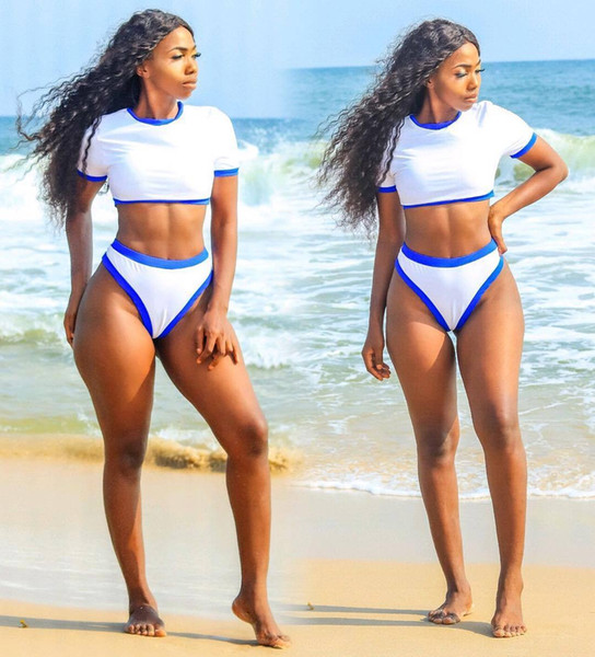 2019 New fashion sportswear Spring Short Sleeve women's tracksuit long pants suits two piece set outfit Beach Swimsuit White color