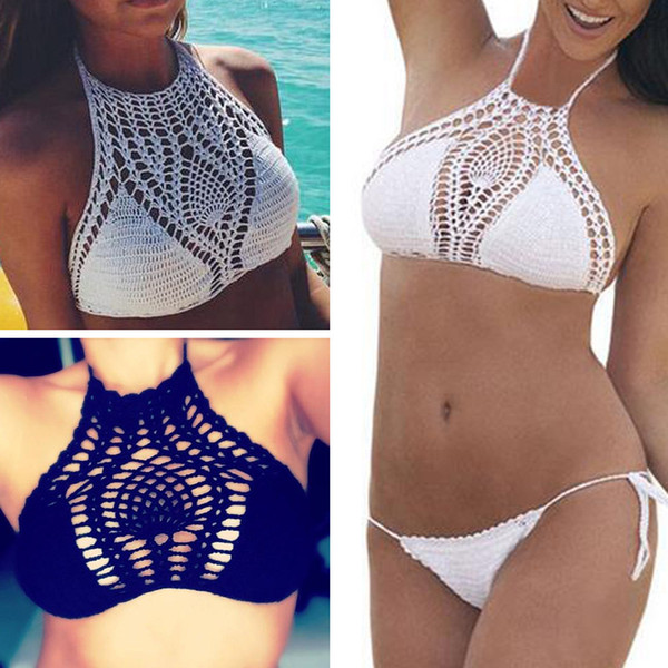 msormosia Handmade crocheted bikini hanging neck bra beach swimsuit ladies retro beach hook knit holiday bikini women summer