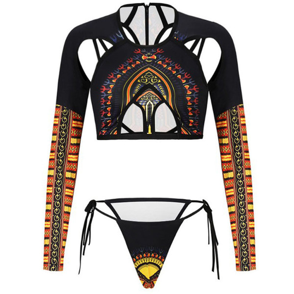 Lady Swimwear Woman Swimsuit Bikini Femme Digital Printing Sexy Bandage Triangle Backless Two Piece Set Suits Black 29hy V