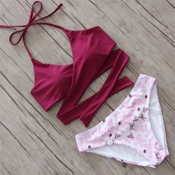 New Criss Cross Bikini Bandage Low Waisted Swimsuit Women Padded Backless Swimwear Set Wrap Top Bathing Suits 25dd W