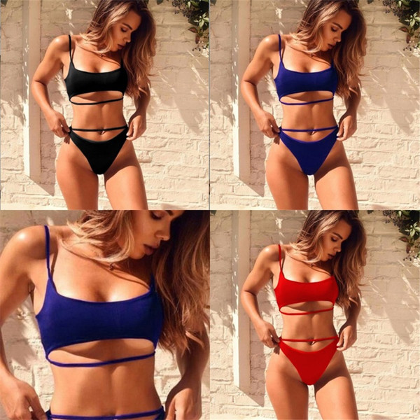 Lady Swimsuit Swimwear Woman Bikini Femme Two Piece Suits Pure Color Sexy Adult With Chest Cushion Hot Sale 24al V