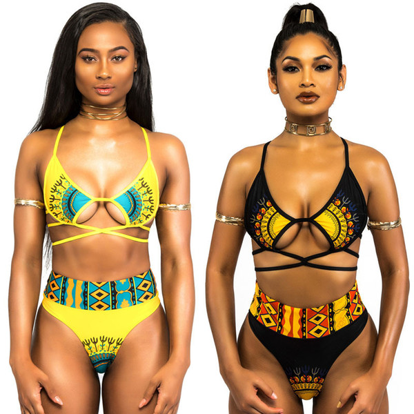 Woman Swimsuit Swimwear Lady Bikini Femme Digital Printing Divided Body Adult Terylene Two Piece Suits High Waist Elasticity 25jy V