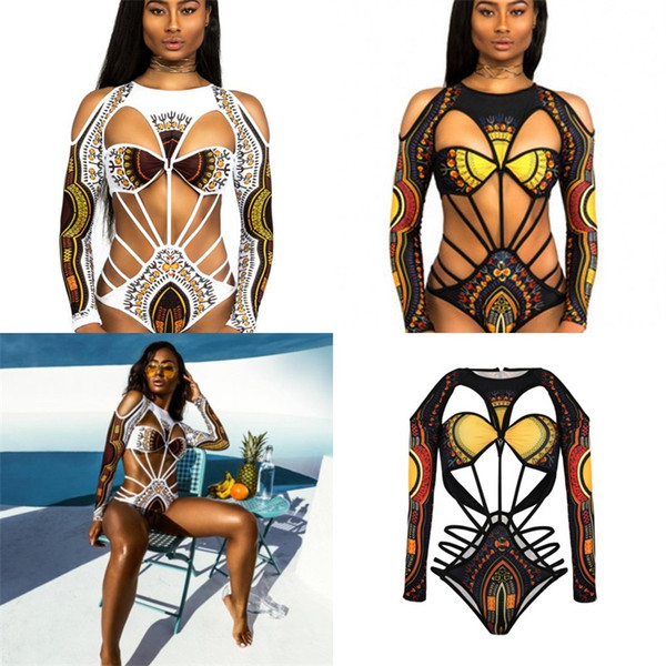 Woman Swimsuit Swimwear Lady Bikini Femme Gilding Black People Large Size Hollow Out Bandage Long Sleeves Two Piece Suits 30mq V