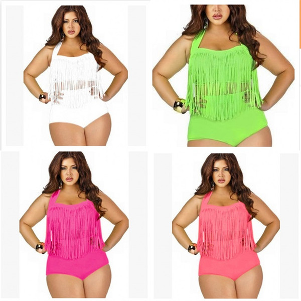 Woman Swimsuit Swimwear Lady Bikini Femme Two Piece Suits High Waist Plus Size Obesity Tassels With Chest Pad Adult 25sc V