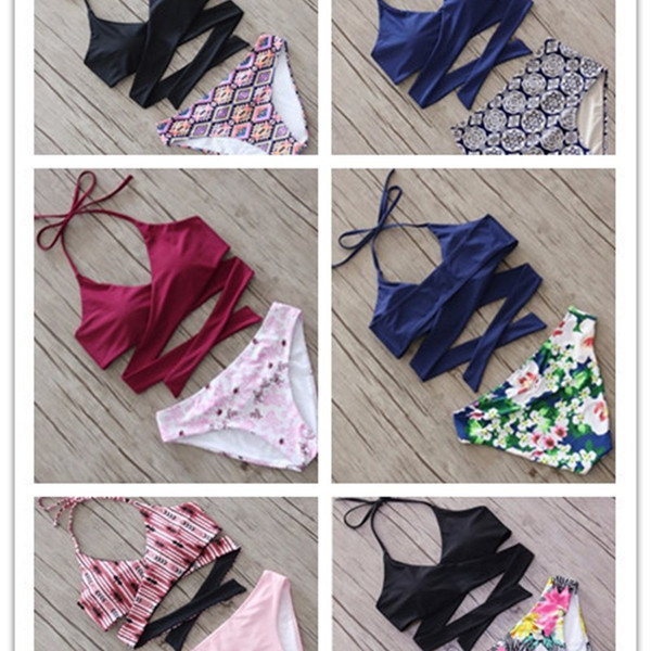 Fashion Printing Low Waisted Bikini Set Women Overlapping Backless Swimwear Lady Backless Sexy Divided Body Bandage Swimsuit 25dd W