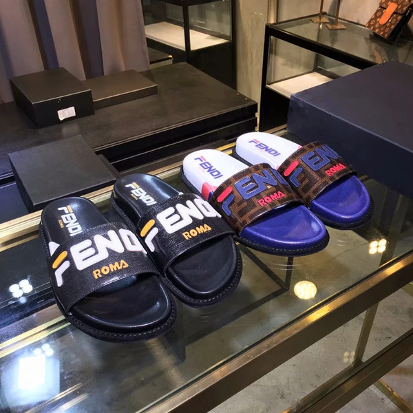 Italy Women Men Slides Summer Luxury Designer Beach Indoor Flat FF letter Shoes Brand Mens Sandals Slippers House Flip Flops With Spike 01