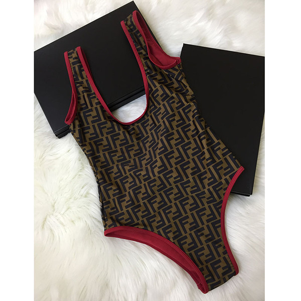 Fashion F Letter Printed Swimwear Summer Soft Breathable Women Bathing Suit Sexy Backless Lady One-Piece Swimsuit