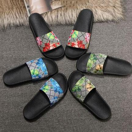 Top Designer Shoes Luxury Slide Summer Fashion Wide Flat Slippery Sandals Slipper Flip Flop size 35-45 flower box