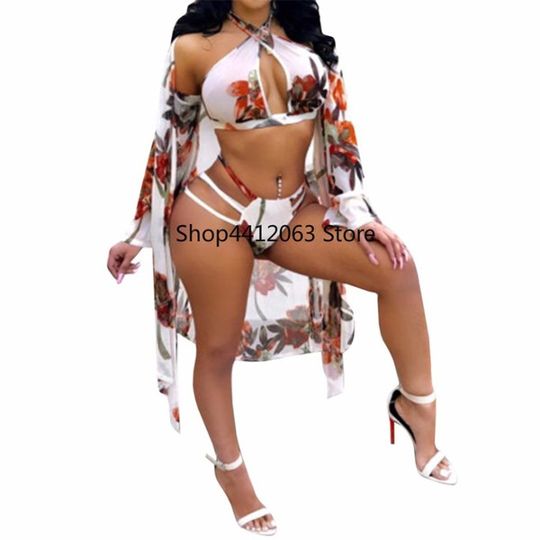 2019 Sexy Women Swimsuit Swimwear Floral Printed Bikini Set Cover Ups Brazilian High Waist Bathing Suit