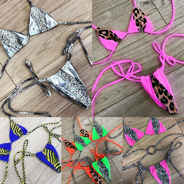 Halter micro bikini thong Triangle swimsuit female bathing suit Leopard neon biquini push up sexy swimwear women 2019