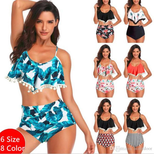 Newest Women Sexy Swimwear Bikinis Set Retro Flounce High Waisted Bikini Halter Neck Two Piece Swimsuit