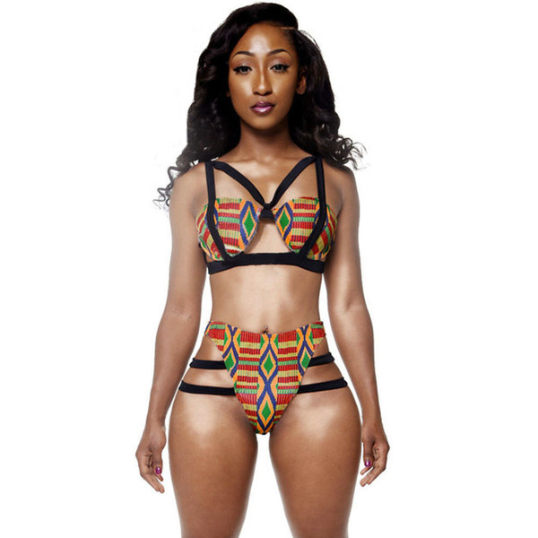 Womens Bikini African Print Inspired Two Piece Fashion Bathing Suit High Waist Push Up Swimwear Bikinis For Girls 2019 #Zer