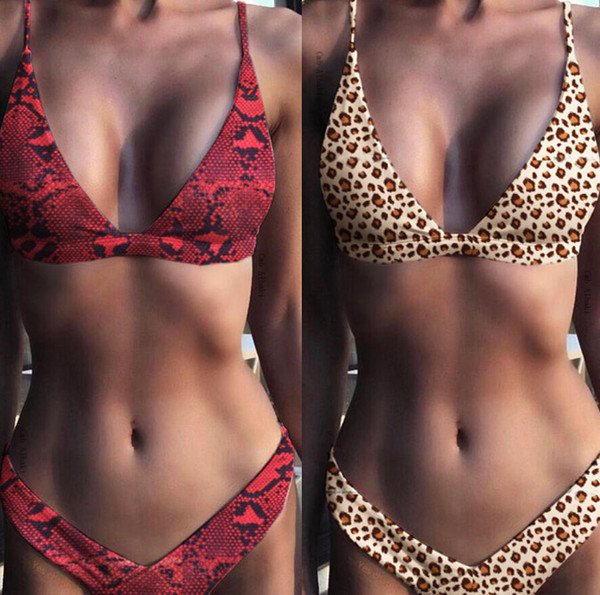 Sexy Snakeskin Print Push Up Brazilian Bikini Set Triangle Bikinis Women Thong Swimwear Biquini Swimsuit maillot de bain Female